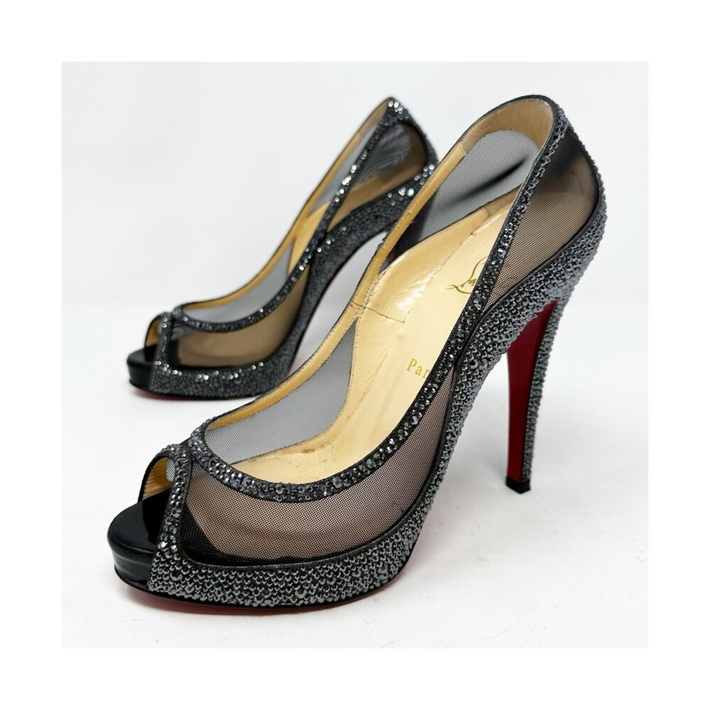 Christian Louboutin Camilla Strass Peep Toe Heels Womens Size EU 39.5